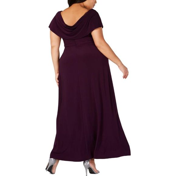 Alex Evenings Womens Purple Beaded Cowl Neck Formal Dress Gown Plus NWOT - Picture 8 of 8